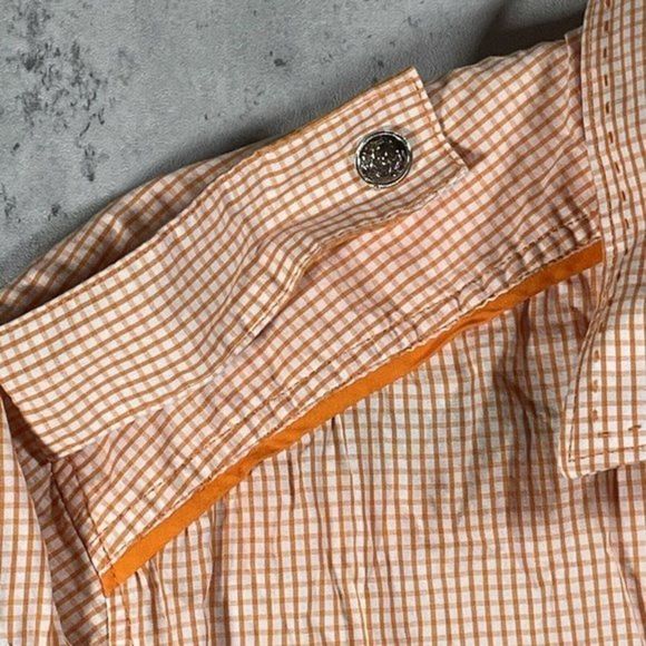 COOGI Mens Short Sleeve Button Up Shirt Orange‎ Check Embroidered Emblem Size M - Picture 5 of 10